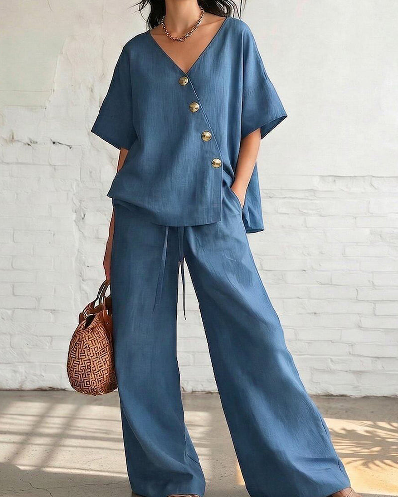 Tvådelat Set Enfärgad Loose Fit Casual