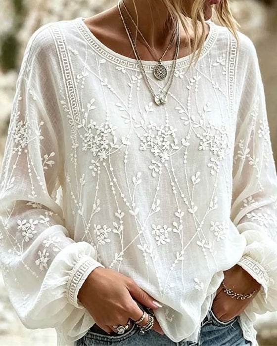 Blus Tredimensionell Blomma Lykta Ärm