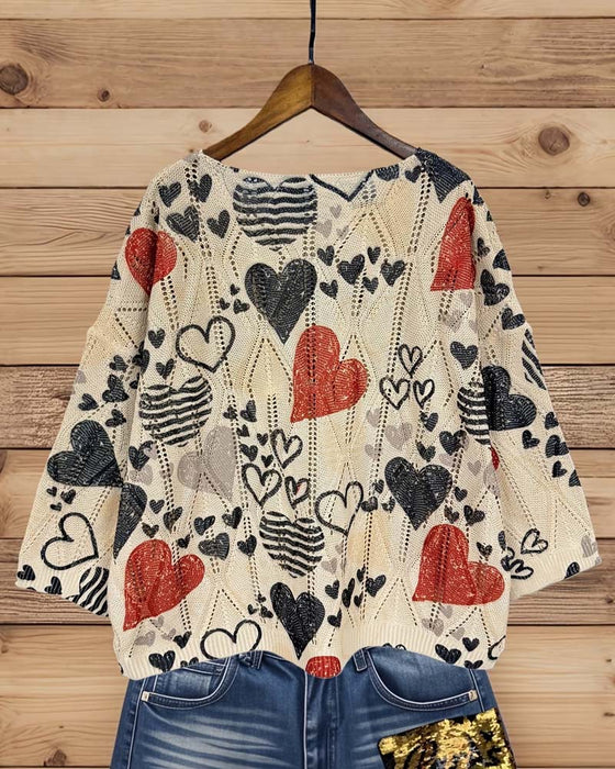 Pullover Hjärta Genombruten Stickad