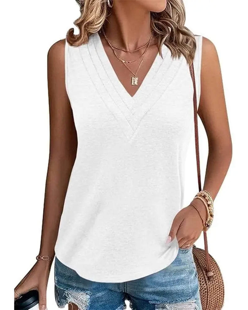 Tank Top Dubbel V-Hals Ärmlös Casual