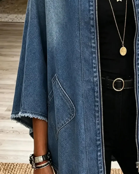 Kappa Slag Dragkedja Fringe Denim