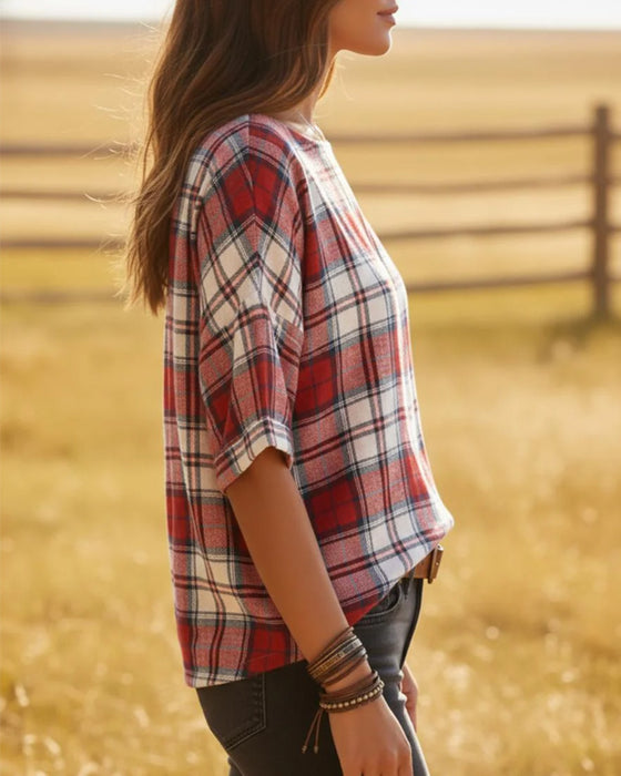 Blusar Rundhals Tartan