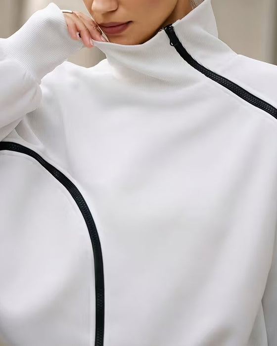 Sweatshirt Mock Neck Dragkedja Drop Axel Avslappnad
