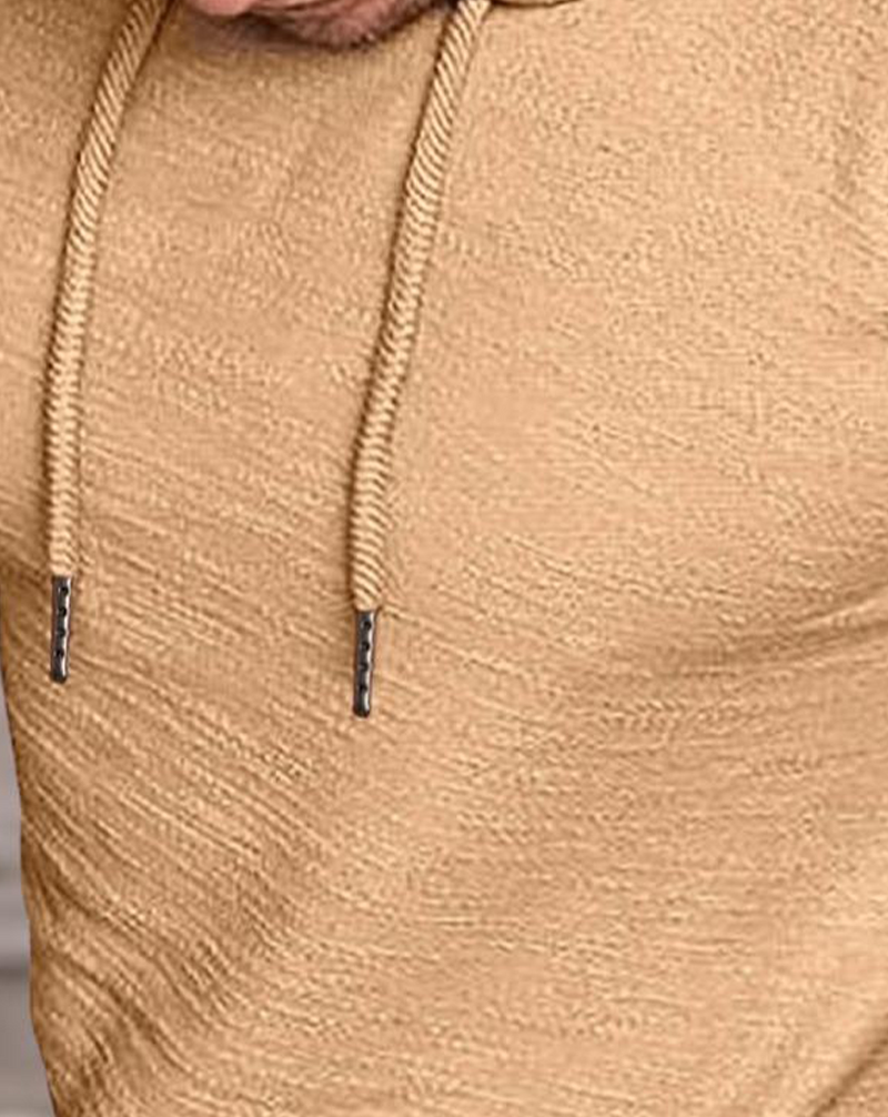 T-Shirt Herr Enfärgad Dragsko Med Huva Kort Ärm Tröja Casual Sommar