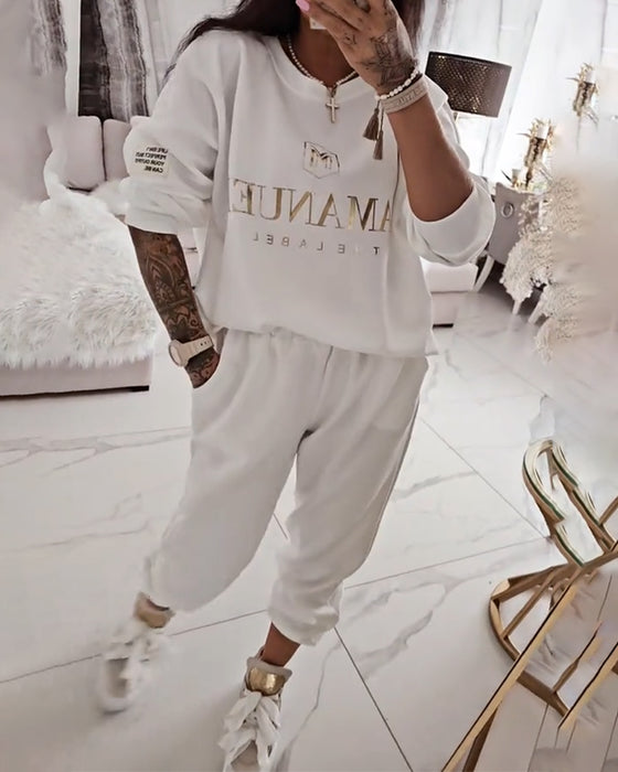 Set Sportig Casual Tryckt Tvådelad