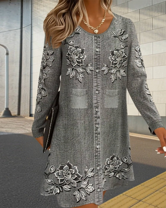 Klänning Positionerad Tryckt A-Hem