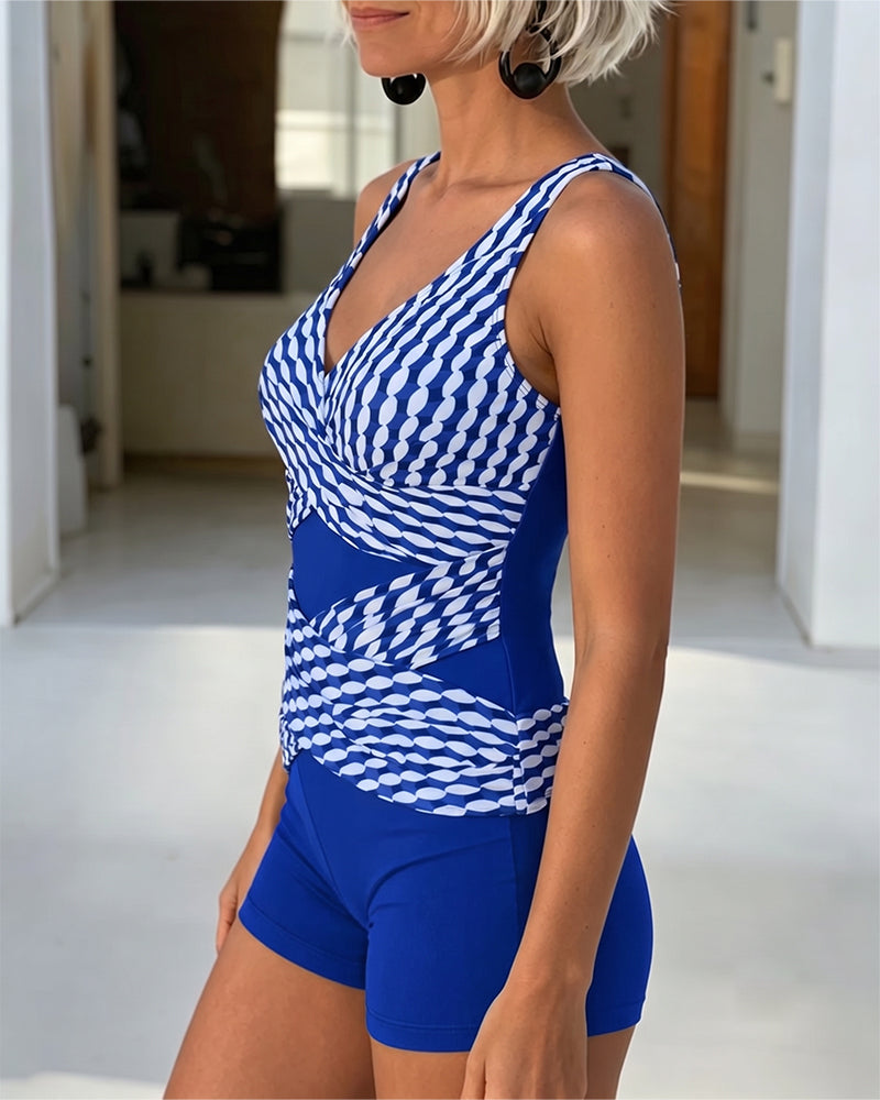 Tankini Geometrisk Tryck Korsvis Design