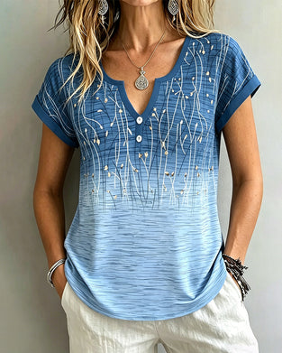 T-Tröja V-Ringning Kortärmad Gradient Print