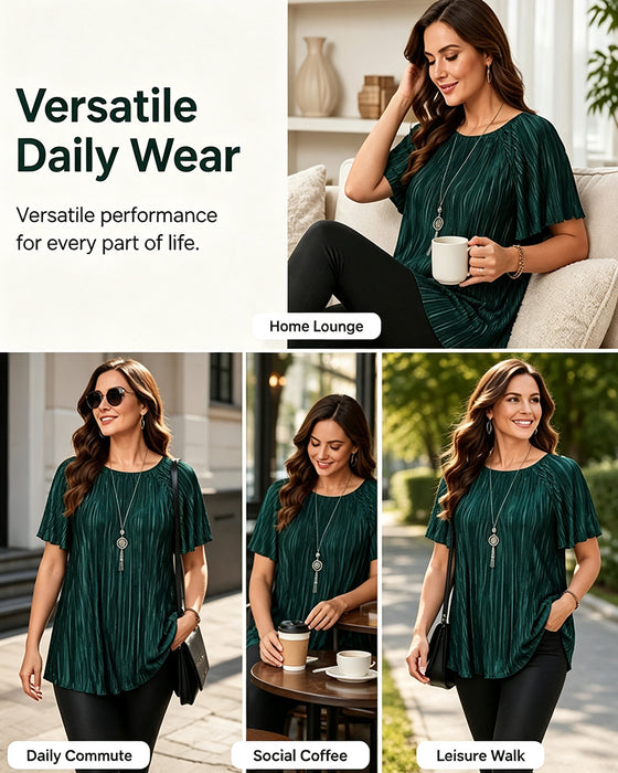 T-Shirt Plus Size Solid Veckad Kort Ärm