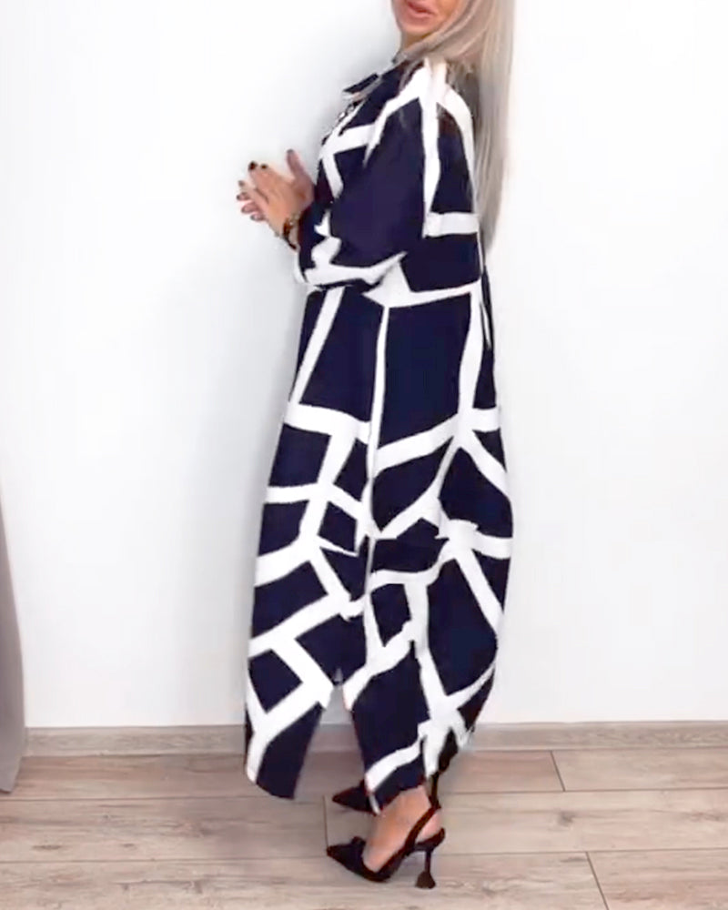 Klänning Kavajslag Lös Geometrisk Tryck