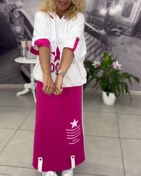 Set Med Huva Dragsko Tryckt Kjol