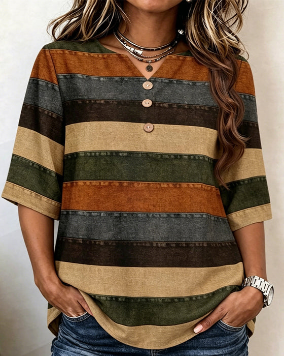 T-Shirt Knapp Patchwork Horisontell Rand