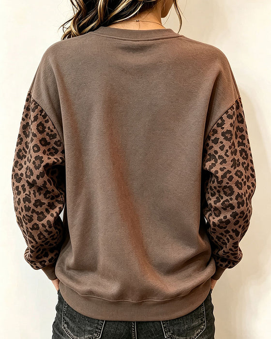 Sweatshirt Rund Hals Leopardtryck