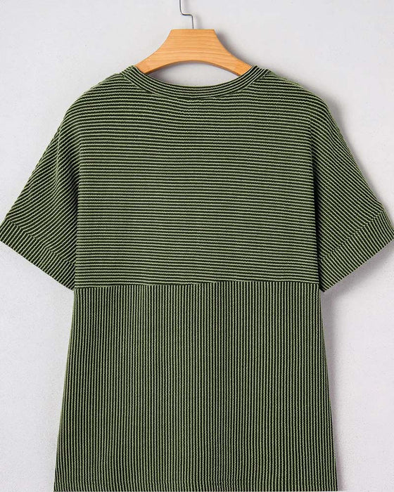 T-Shirt Randig Kort Ärm Rund Hals