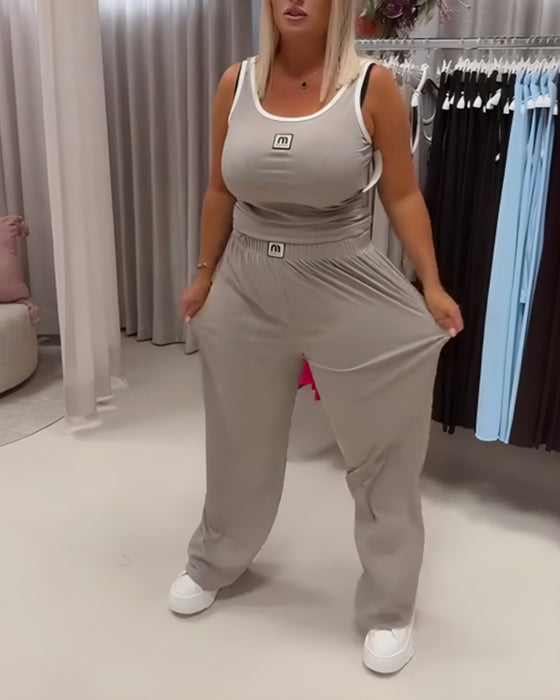 Tvådelat Set Ärmlös Topp Avslappnad Activewear