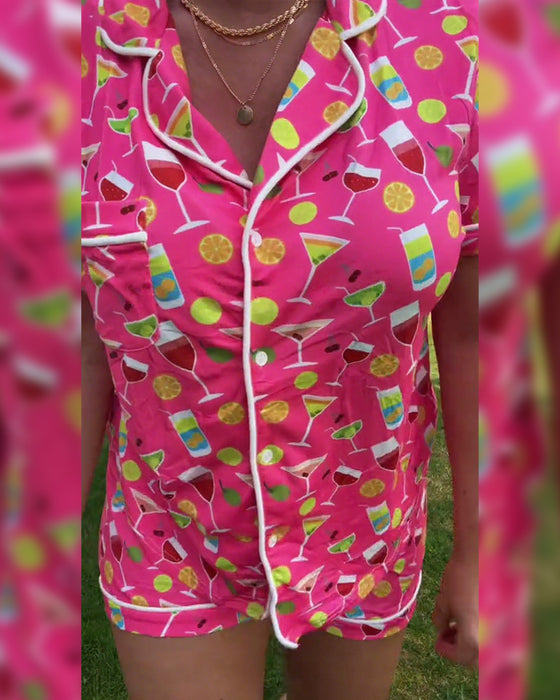 Tvådelade Set Vinflaska Tryck Casual