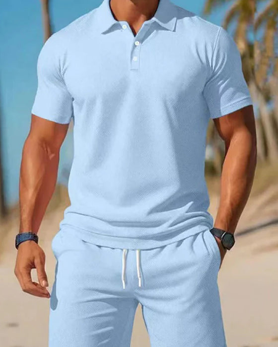 Herr 2-Delad Polo- Och Shortsset För Sommaren