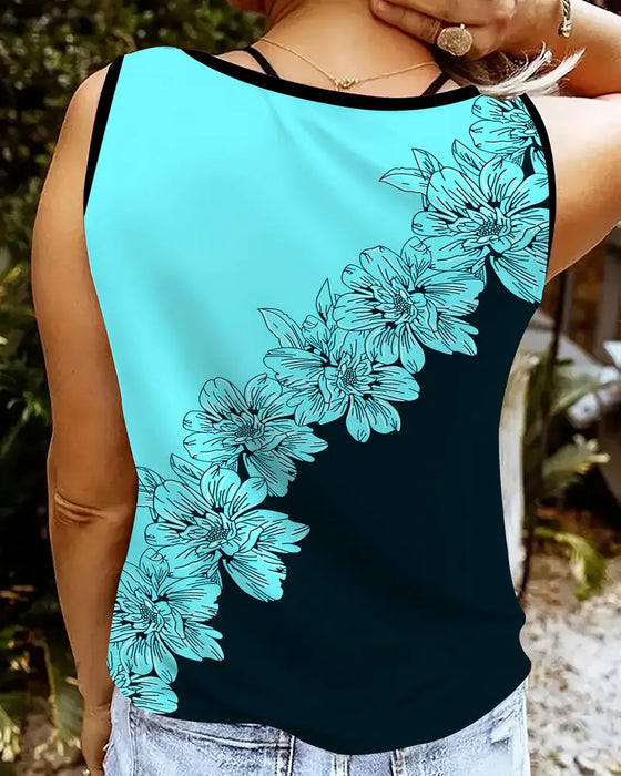 Linne V-Ringad Utan Ärmar Tryckt Färgblock