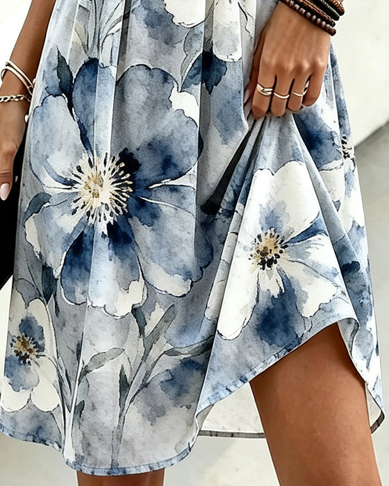 Klänning Ruffle Kant Tie-Dye Blommig Midja