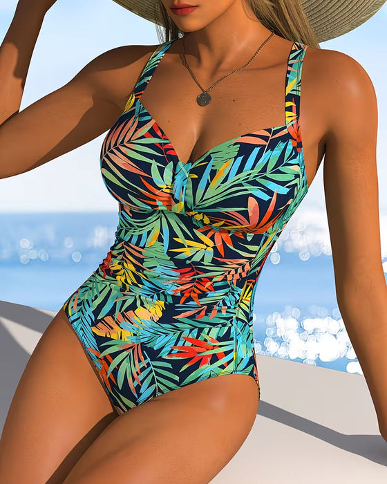 Tryckt Helbaddräkt med Slim Fit