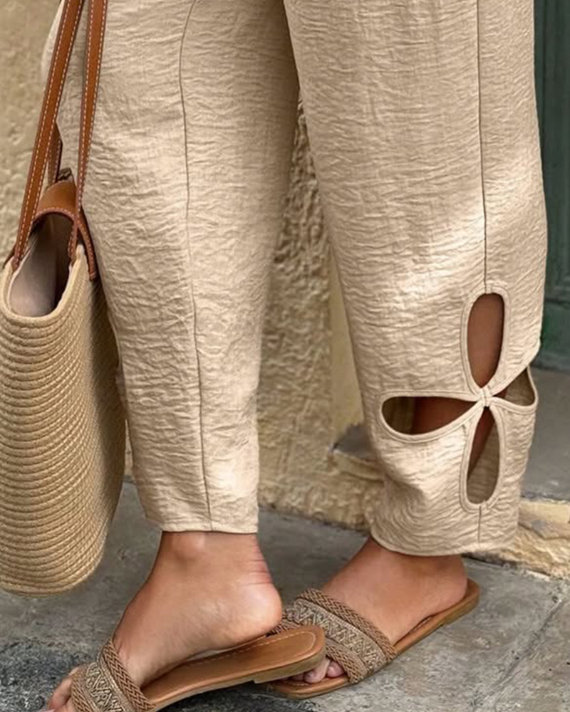 Byxor Texturerat Blommönster Utskuren Kant Casual