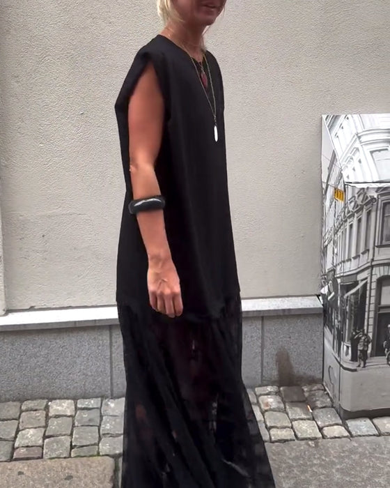 Ärmlös Mesh Patchwork Klänning
