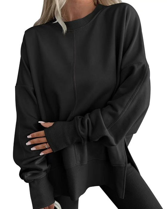 Sweatshirt Sida Slits Rund Hals Löst