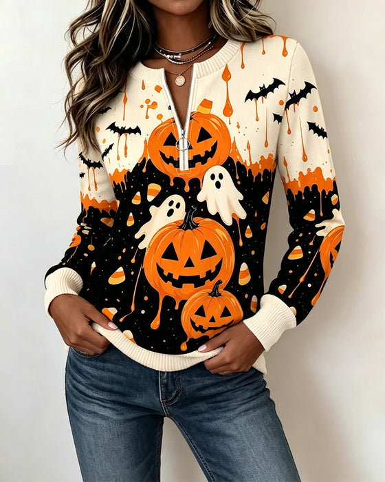Sweatshirts Dragkedja Lång Ärm Pumpa Tryck