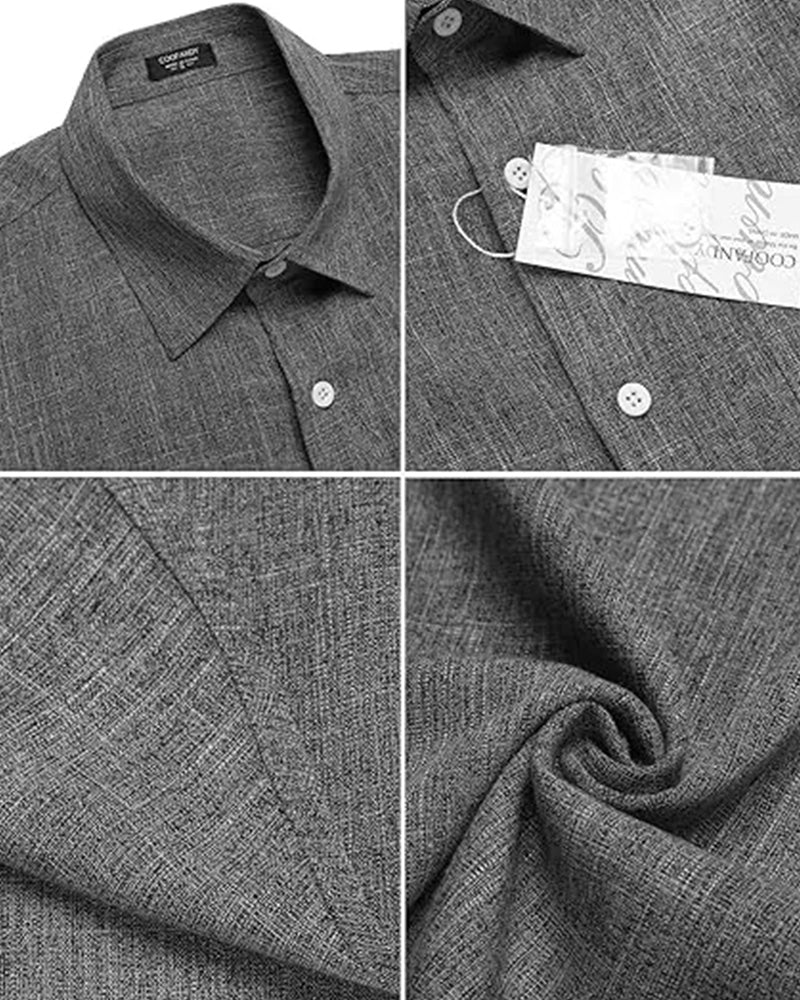 Skjorta Herr Linne Kort Ärm Knäppning Skjorta, Casual Sommar Strandklänning