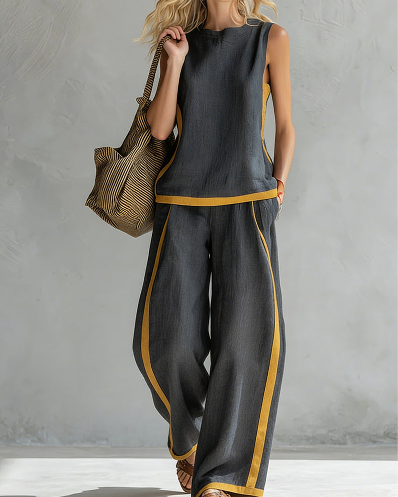 Tvådelad Set Ärmlös Casual Färgblockerad