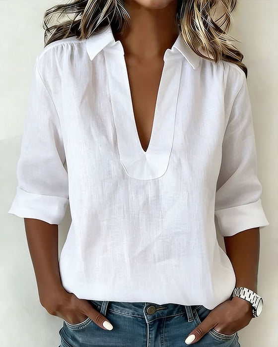 Blus Med Krage I Bomull-Linne