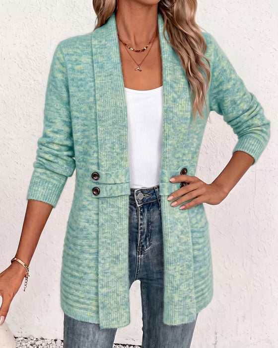 Cardigan Solid Färg Knapp Prydd