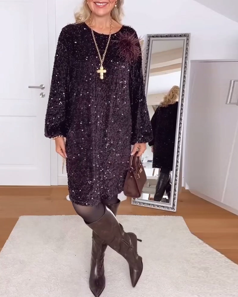 Lyktskeppsärmar Löst Paillettfylld Klänning