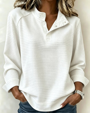 Sweatshirt Våffelstickad Henley Halvknäppning