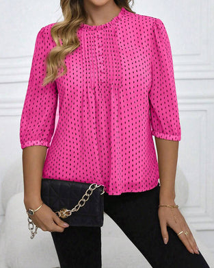 Blus Ruffle Trim Lös Polka Dot