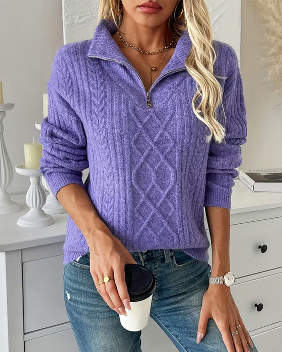 Tröja Ståkrage Halvblås Kabelstickad