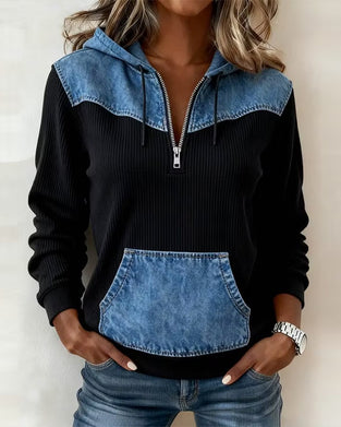 Huvtröja Dragkedja Denim Patchwork