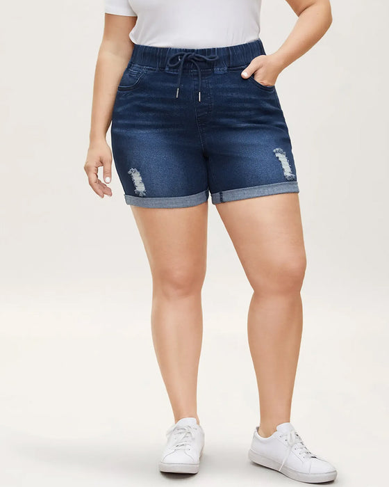Shorts Elastisk Midja Rivna Jeans