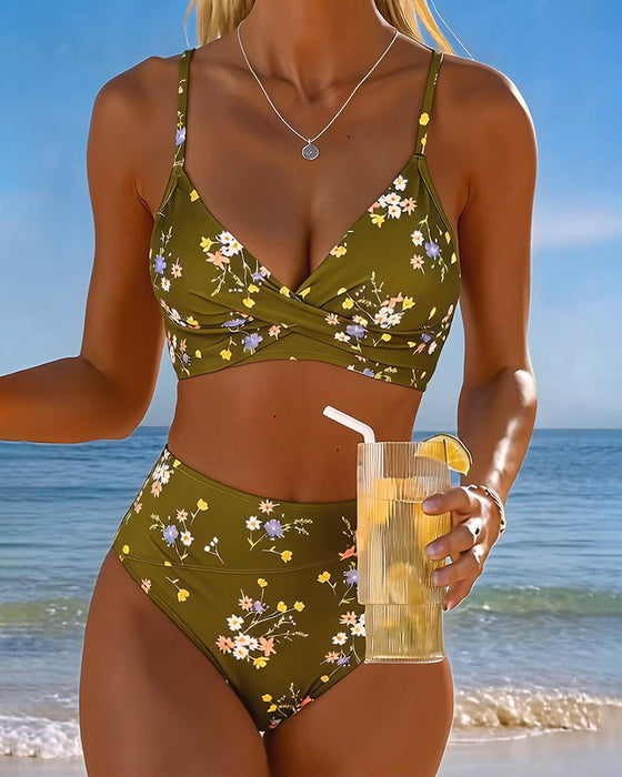 Bikini Sexig Korsvist Blommönster