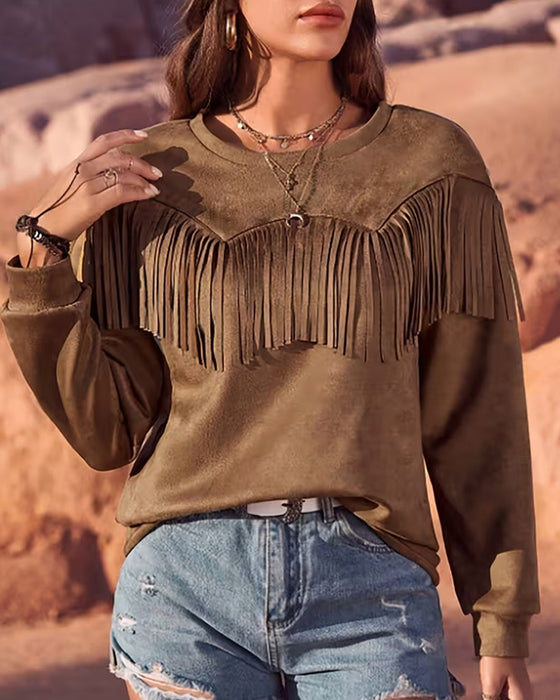 Långärmad Topp I Enfärgad Med Crewneck