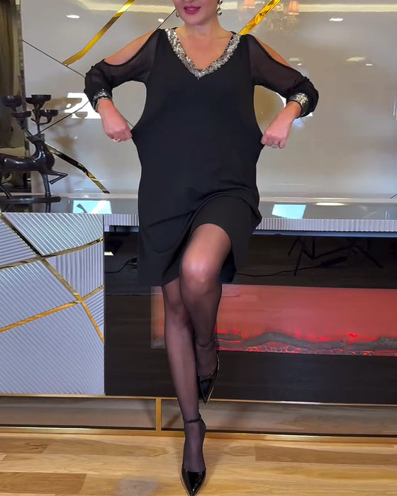 Klänning mode v-ringad enfärgade sömmar smal