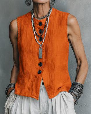 Tank Top Ärmlös Knapp Casual