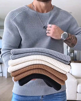 Pullover Herr Rund Halsning Vaffel Långärmad