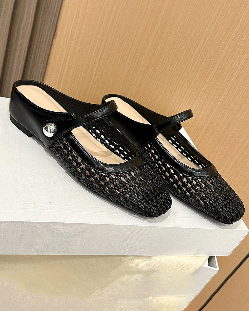 Skor Fyrkantig Tå Vävd Urholkad