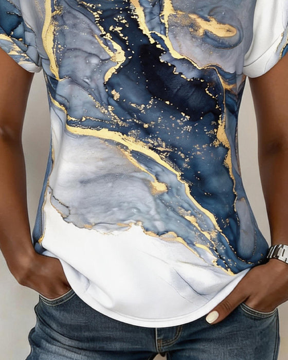 T-Shirt Marmor Tryck V-Hals