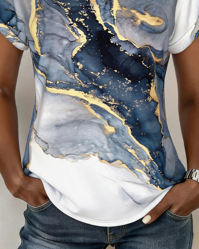 T-Shirt Marmor Tryck V-Hals