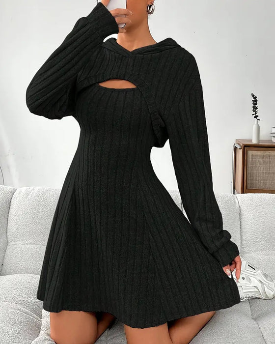 Set Hoodie Topp Linne Klänning Två Del