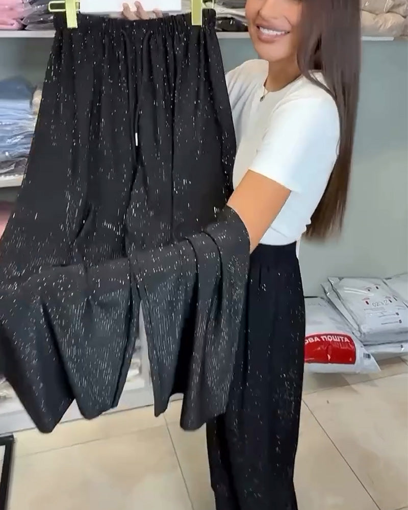 Byxor Stilfull Höjdmidd Glänsande Vida Ben