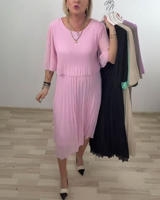 Klänning Veckad Mellanlång Ärm