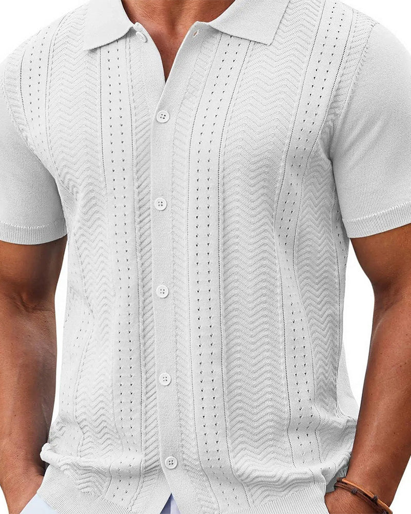 Shirts Genombruten Stickning Knapp